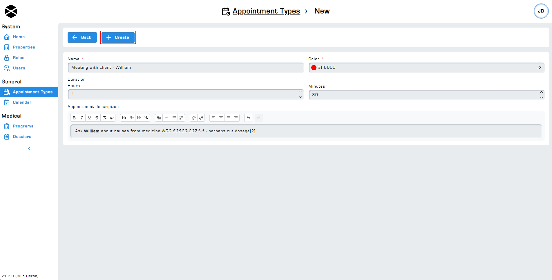 Appointment types finalize creation