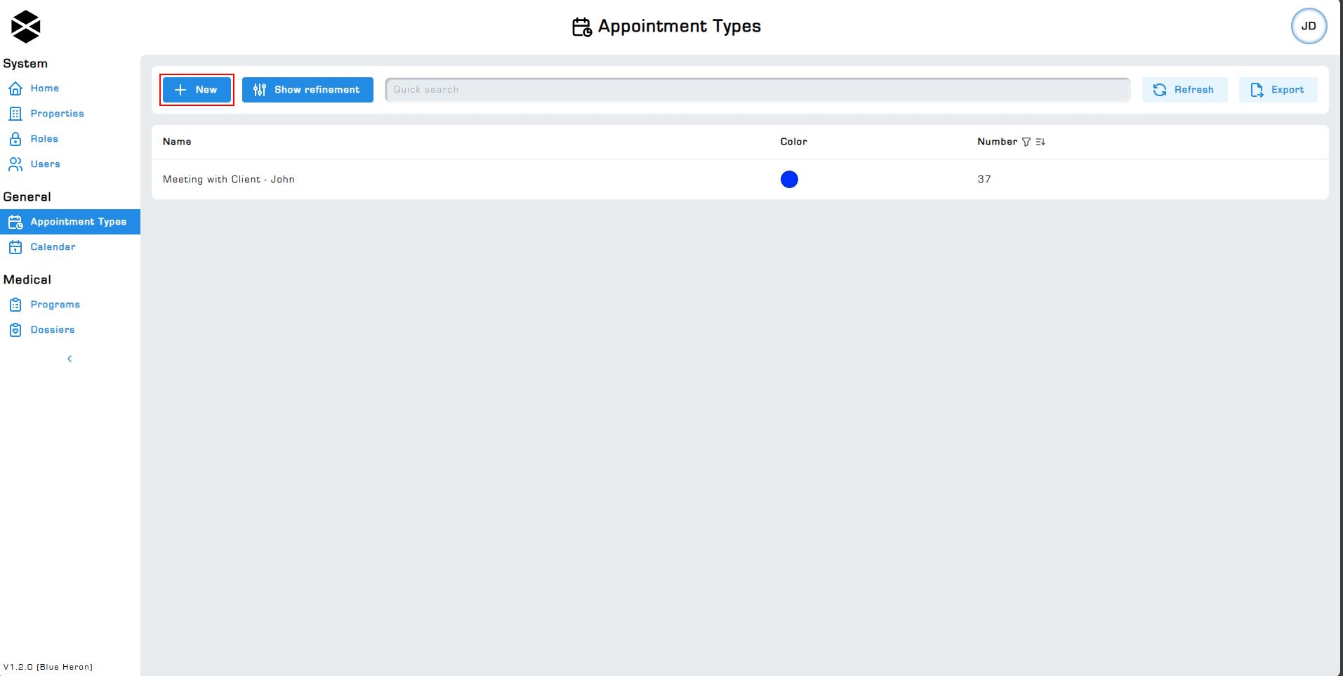 Appointment types creation