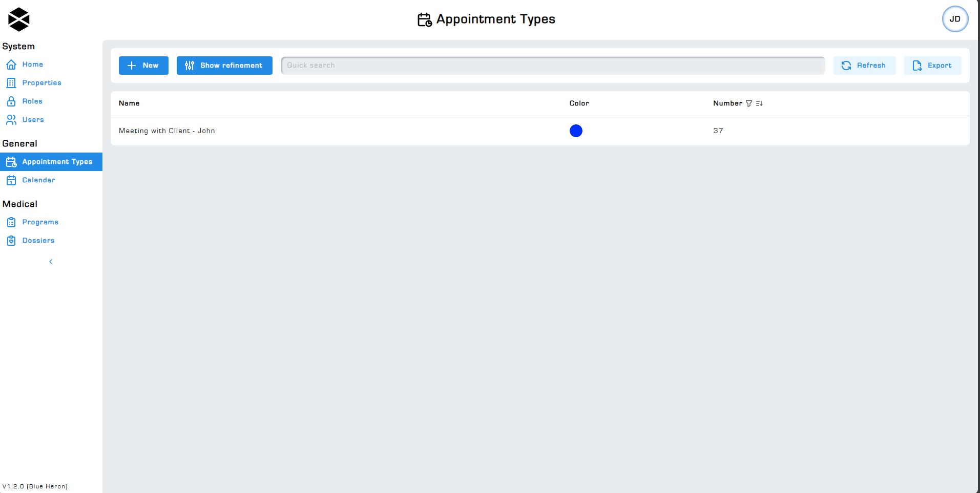 Appointment types overview